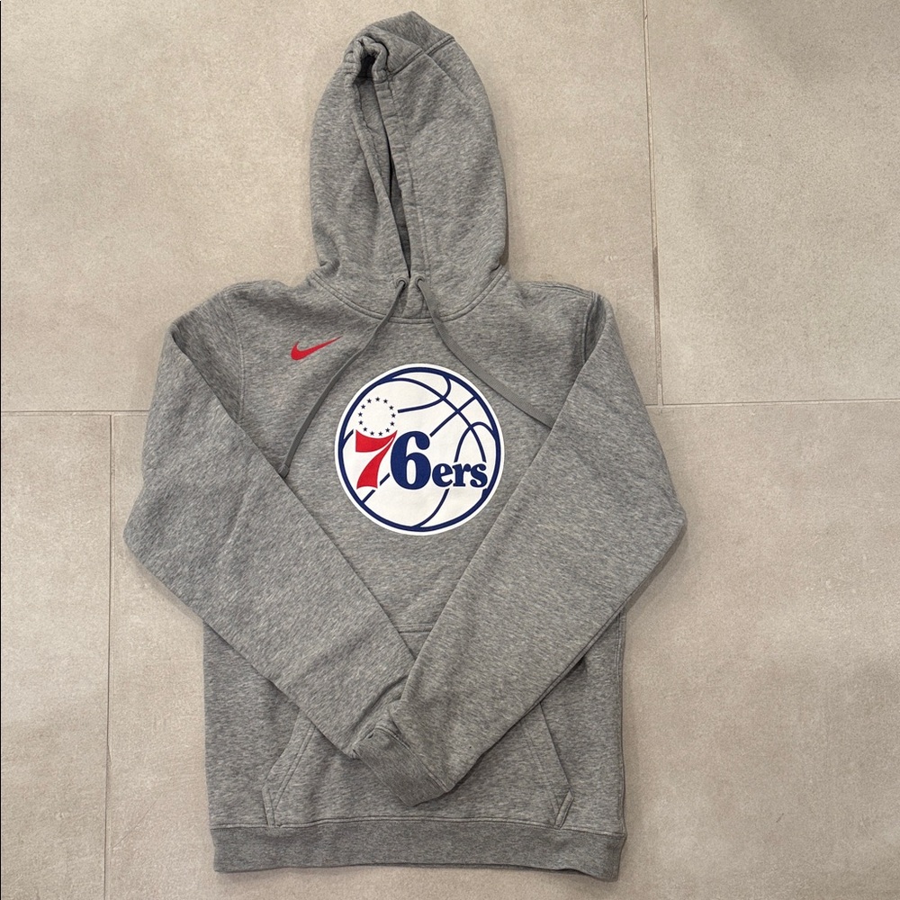 Nike Gray Hoodie with Red and Blue 76ers Logo